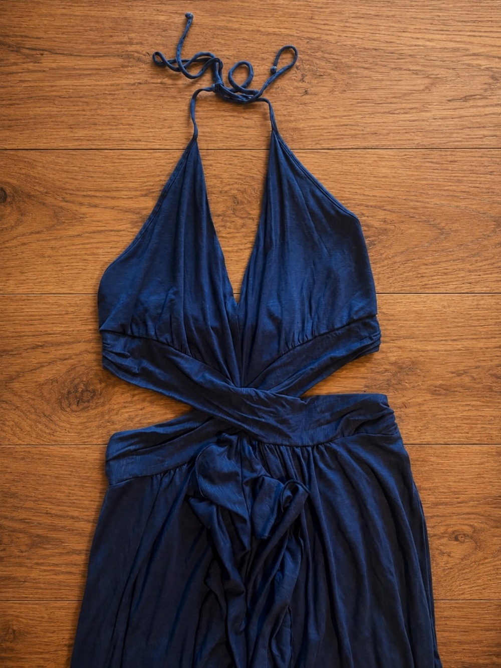 Brocade Ivy Navy Halter Cutout Maxi Dress XL Petite NWOT
